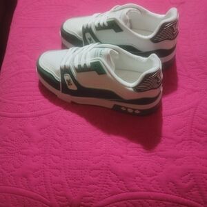 Women's White and Green Sneakers